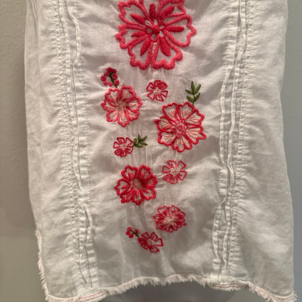 Abercrombie & Fitch Embroidered White Pink Floral Crochet Racerback Tank Top S - Picture 5 of 10